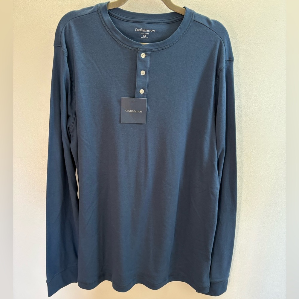 Croft & Barrow Dark Denim Blue Easy Care Henley Shirt LT